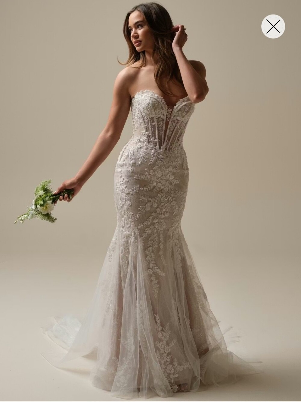 Maggie Sottero Benji Wedding Dress Ivory Blush Sequin Lace Mermaid Altered 12